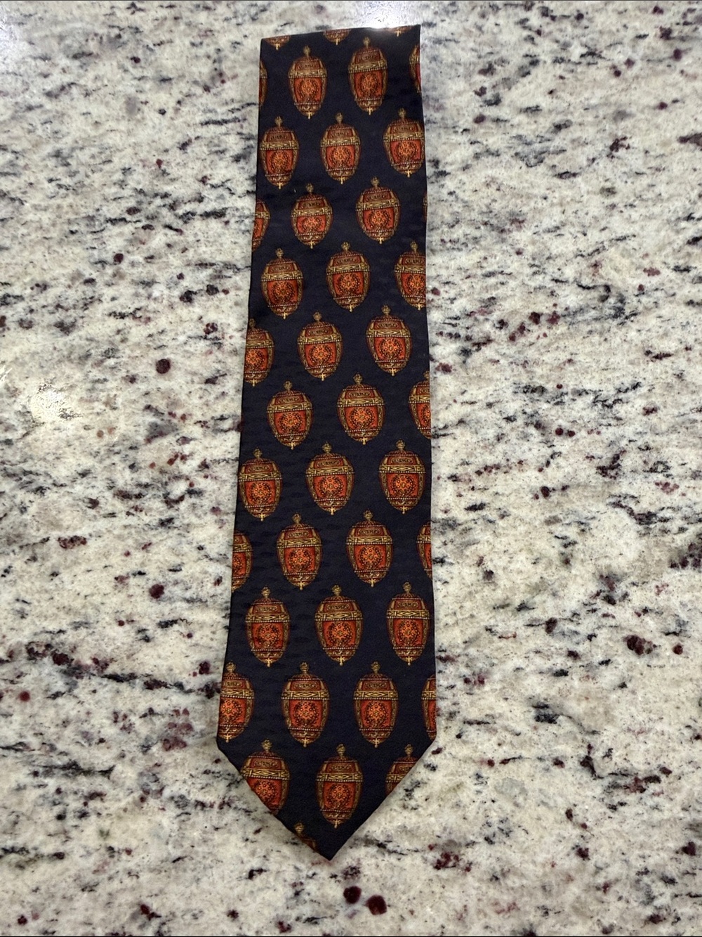 Valentino Black Tie with Red and Gold Shield Motif